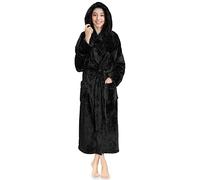 PAVILIA Peignoir à capuche en peluche douce pour femme | Peignoir à poils longs en polaire sherpa chaude et moelleuse, noir, Small-medium