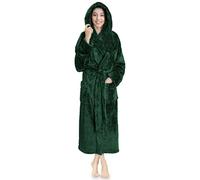 PAVILIA Peignoir à capuche en peluche douce pour femme | Peignoir à poils longs en polaire sherpa chaude et moelleuse, vert émeraude, XXL/3XL/ grande taille