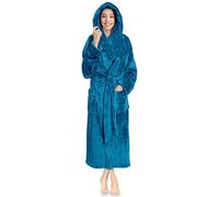 PAVILIA Peignoir à capuche en peluche douce pour femme | Peignoir en polaire sherpa à poils longs, bleu sarcelle, Small-medium