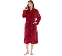 PAVILIA Peignoir de bain en polaire avec fermeture éclair sur le devant pour femme - Chaud - Avec poches, bordeaux, Large-X-Large