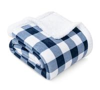 PAVILIA Plaid double Buffalo Sherpa | Couverture polaire en flanelle à carreaux bleu marine pour canapé lit | Couverture en microfibre douce et chaude | 60 x 80 cm