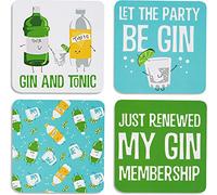 Pavilion Gift Company 74933 Gin & Tonic-4 pièce Sentiment, DE Motifs et de caractères Ensemble de dessous de verre avec support pour pot de 10,2 cm (4), 10,2 cm carré, Multicolore