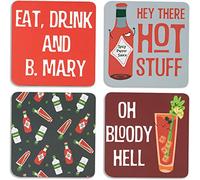 Pavilion Gift Company 74935 Bloody Mary Lot de 4 Dessous de Verre avec Support de boîte, liège, Multicolore
