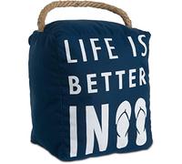 Pavilion Gift Company Open Door Décor - La Vie est Meilleure en Tongs de Plage Décor Bleu Marine Butée de Porte avec poignée