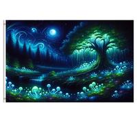Pavillon Arbre lumineux féerique, cascade, champignons magiques, paysage | mystérieux Pavillon Nautique Bateau 3x5 FT RéSistant Aux IntempéRie Bannière de drapeaux personnalisés LéGer Grande