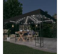 Pavillon avec double toit & guirlande lumineuse LED 3x4 m Anthracite