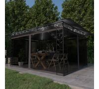 Pavillon avec moustiquaire & guirlande lumineuse LED 4x3x2,73m Anthracite
