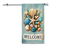 Pavillon Bienvenue À L'Amérique ! Étoile De Mer Et Coquillage Sur La Plage Estivale 2 Œillets Bannière De Drapeaux Personnalisés Imperméable Drapeau Grand Pour Anniversaires 90X150Cm