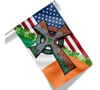 Pavillon Croix Irlandaise Américaine Avec Trèfle. Bonne Fête De La Saint-Patrick ! Résistant Aux Intempérie Bannière Personnalisée Imperméable Drapeau Grand Pour Élection 90X150Cm