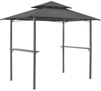 Pavillon de barbecue Parga 250x241x151cm BBQ Pavillon de barbecue avec comptoir de bar Pavillon de jardin avec toit double couche acier polyester gris foncé