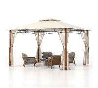 Pavillon de Jardin 3,6 x 3 x 2,28M COSTWAY-Moustiquaire-Double Toit en Tissu Polyester Etanche-Structure Métalliques-Patio,Terrasse