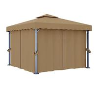 Pavillon de Jardin, 3x3 m en Aluminium avec Toit Double, Tente de Réception avec Rideaux et Moustiquaire, pour Terrasse, Jardin, Événements Extérieur, Couleur Taupe, 3 x 3 x 2.7 m