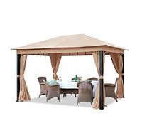 Pavillon de Jardin 3x4 m ALU Premium env. 220 g/m² bâche imperméable pavillon 4 côtés Tente de Jardin Taupe Clair env. 9x9cm Profil