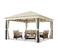 Pavillon de Jardin 4x4 m ALU Premium env. 220 g/m² bâche imperméable pavillon 4 côtés Tente de Jardin Champagne