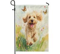 Pavillon de jardin Aquarelle Fleur Gribouillage Doré Printemps Bannière de | jardin Célébrations 12x18in Résistant Aux Intempéries Bannière personnalisée Imperméable Drapeau de jardin Balcon