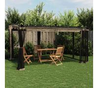 Pavillon de Jardin avec Moustiquaire, Structure en Acier, Toit Rétractable, Pergola Jardin Exterieur, pour Terrasse Jardins Camping, Couleur Taupe et Anthracite, 396 x 297 x 230 cm