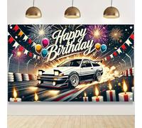 Pavillon de jardin Bougies d'anniversaire en forme de voiture de course et | de feux d'artifice Bannière de jardin Balcon 12x18in Couleur Vive Drapeau personnalisé Résistant Aux Intempéries