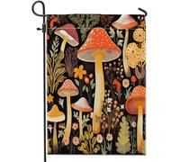 Pavillon de jardin Champignon vintage noir et jaune fleur printanière | Petit Pavillon Jardin 12x18in Résistant Aux Intempéries Drapeau personnalisé Couleur Vive Drapeau de jardin