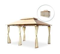 Pavillon de jardin - COSTWAY - Tonnelle Barnum Pergola - Toiles Moustiquaires Amovibles - Double Toit - Havane