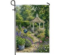 Pavillon de jardin, jardin de fleurs naturelles, chemin de fleurs naturelles, vert printemps, double face, petit drapeau de cour pour extérieur, terrasse, pelouse, porche, entrée, camping 30,5 x 45,7