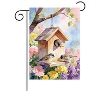 Pavillon de jardin Nichoir à trois oiseaux, fleurs colorées, aquarelle,