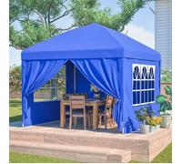 Pavillon de jardin pliable de 3 x 3 m avec 4 panneaux latéraux, hauteur réglable en 3 points (bleu)