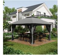 Pavillon de jardin pop-up 4x4 m pliable, autoportant, double toit, UV50+, murs en filet, gris foncé VEVXYN
