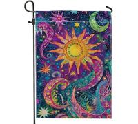 Pavillon de jardin Soleil céleste, Lune, Cosmique vibrante Bannière de | jardin Anniversaires 12x18in Léger Bannière personnalisée Double Face Drapeau personnalisé Célébrations Fête