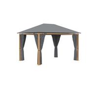 Pavillon de jardin style contemporain barnum avec rideaux 3,97L x 2,97l x 2,8H m Aluminium aspect bois polyester gris