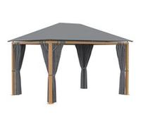 Pavillon de jardin dim. 3,97L x 2,97l x 2,8H m alu. aspect bois polyester gris