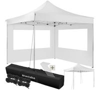 Pavillon de jardin - TECTAKE - Tonnelle OLIVIA en aluminium pliante et réglable 3 x 3 m avec 2 protections latérales - Blanc