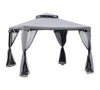 Pavillon De Jardin Tonnelle Barnum Style Colonial Double Toit Toiles Moustiquaires Amovibles Zippées Gris