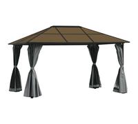 Outsunny - Pavillon de jardin tonnelle rigide dim. 4L x 3l x 2,65H m 4 parois latérales anti-UV gris 4 moustiquaires zippées alu. métal polycarbonate noir brun