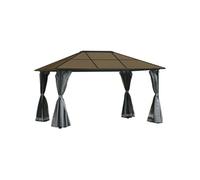 Outsunny Tonnelle pavillon de jardin avec toit rigide polycarbonate imperméable 4 parois latérales anti-UV moustiquaires 4 x 3 m gris foncé et noir