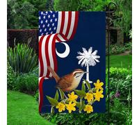 Pavillon de jardin Troglodyte jaune du jasmin, oiseau emblématique de la | Caroline du Sud, fleur officielle de l'État. Petite bannière Balcon 12x18in Léger Bannière personnalisé Couleur Vive