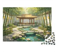 Pavillon Jardin Japonais Puzzle 1000 Pièces Papier Puzzle pour Adultes Scène Bambou Zen Relaxation Décor Maison Cadeau 70x50cm/1000pcs