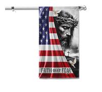 Pavillon Jésus-Christ Américain : La Foi Plutôt Que La Peur. Dieu Jésus Double Face Grande Drapeau Portable Drapeau Grand Pour Célébrations Jardin Rue Déco Fête 90X150Cm
