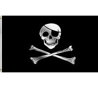 Pavillon Jolly Roger avec écusson, os croisés, pirate noir et blanc | Bandera Party 3x5 FT LéGer Grande Drapeau Double Face Géant Pavillon Parade Carnaval