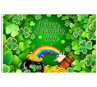 Pavillon Nautique Bonne fête de la Saint-Patrick ! Pot à pièces Rainbow | porte-bonheur en forme de trèfle Flag Fans 3x5 FT 2 œIllets Grande Drapeau Double Face drapeau de la fierté éLection