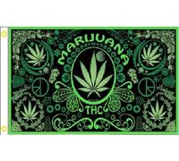 Pavillon Nautique Feuilles de marijuana, herbe, THC, pot, vert, noir | Pavillon Maison 3x5 FT Double Face Grande Drapeau Couleur Vive Bannière personnalisée FêTe ExtéRieur