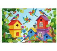 Pavillon Nautique Fleurs colorées, nichoir à oiseaux, arbre, papillons, | printemps, été Pavillon Jardin 3x5 FT 2 œIllets Bannière personnalisée Couleur Vive Drapeau Double Face IntéRieur