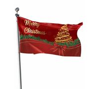 Pavillon Nautique Joyeux Noël Sapin de Noël doré Ruban rouge Pin vert | Pavillon Anniversaires 3x5 FT RéSistant Aux IntempéRie Bannière personnalisée 2 œIllets Drapeau Double Face Fans Bar