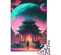 Pavillon Oriental Puzzle 1000 Pièces Papier pour Adultes Scène Nocturne Fantastique Jeu de Puzzle 1000 Pièces Détente Décoration Maison 70x50cm/1000pcs