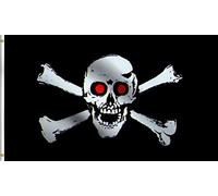 Pavillon Pirate aux yeux rouges Jolly Roger Crâne et os croisés Pavillon | Nautique Balcon 3x5 FT Double Face Drapeau Double Face 2 œIllets Grande Drapeau Jardin Fans