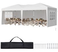 Pavillon pliable VEVOR, 5,9 x 2,96 x 2,65 m, chapiteau, tente de jardin avec parois latérales & fenêtres ventilées, 3 réglages en hauteur, protection solaire pour manifestations en extérieur, blanc