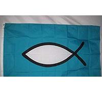 Pavillon Quarks Christianisme Jésus Poisson Turquoise Nouveau Résistant Aux Intempérie Drapeau Double Face Résistant À La Décoloration Drapeau Grand Pour Festivités Fête Jardin 90X150Cm