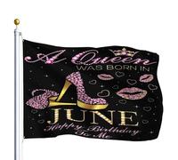Pavillon Un Qu-Een Est Né En Juin Joyeux Anniversaire À Moi 2 Œillets Grande Drapeau Résistant À La Décoloration Bannière De Drapeaux Personnalisés Pour Bar Parade Maison 90X150Cm