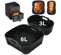Pavlleen Lot de 2 Moules Silicone Air Fryer, Accessoires pour Philips Airfryer Dual Basket Série 3000 NA350/00, 3L/6L, Récipient Air Fryer Silicone Carré