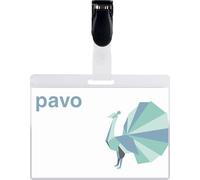 PAVO Boite de 25 badges plastifiés, avec clip, 54 x 90 mm
