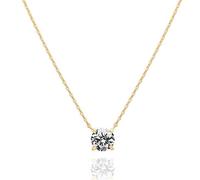 PAVOI Collier ras du cou délicat plaqué or 14 carats avec cristal solitaire 1,5 carat (7,3 mm) CZ | Colliers en or pour femmes, 18 inch + 2,5 inch, Vermeil, Zircone cubique